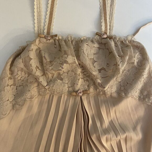 Fairy Goddess Dress Fairytale Ethereal Gown Tan Pleated Bows Romantic Small Midi - Picture 5 of 16